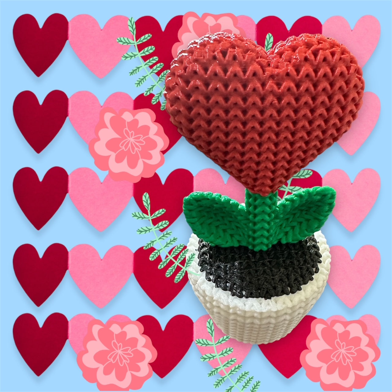 Knitted Heart Plant in a Pot